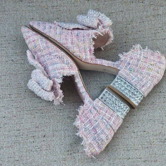 Jeffrey Campbell Women Sandal Shoe Block Heel Pumps in Pink Tweed Size 39 8.5US - Picture 7 of 12